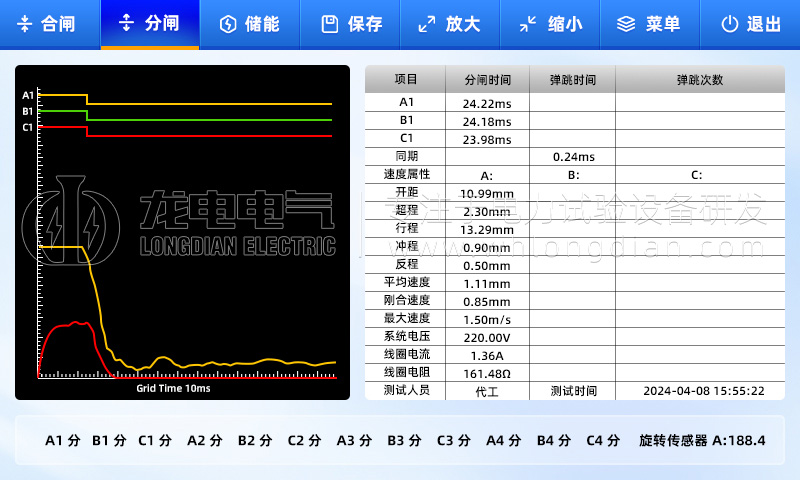 高壓開關特性測試儀-測試數(shù)據(jù)界面 高壓開關特性測試儀-測試數(shù)據(jù)界面